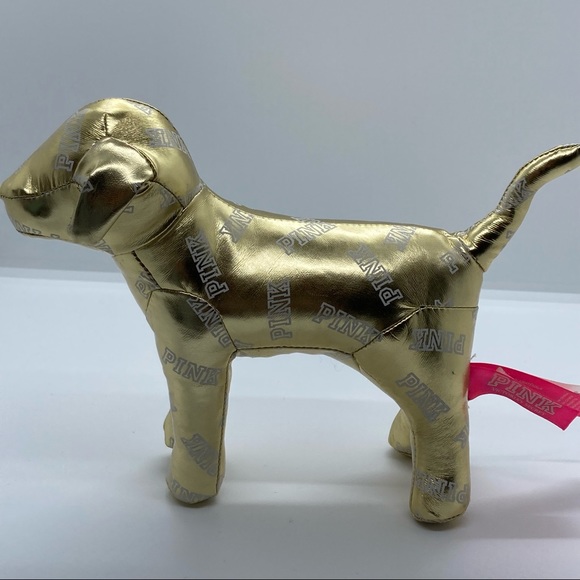 NWT Victoria's Secret PINK Collectable Display Gold and White Stuffed Plush Dog - Picture 3 of 8